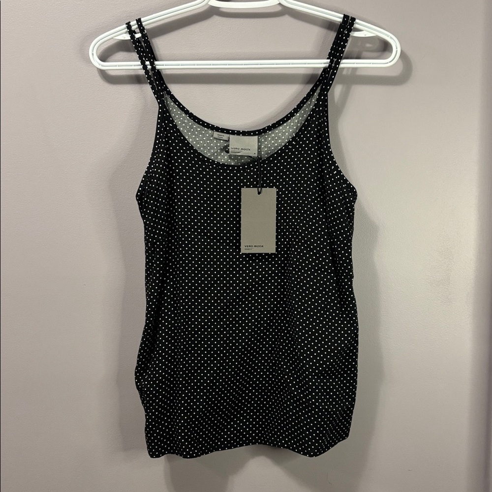 NWT Vero Moda Black White Polka Dot Double Strap Tank Top Medium - Picture 2 of 5